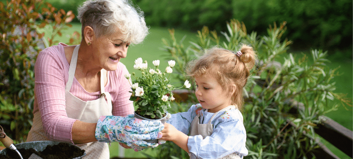 Grandmother Granddaughter Gardening